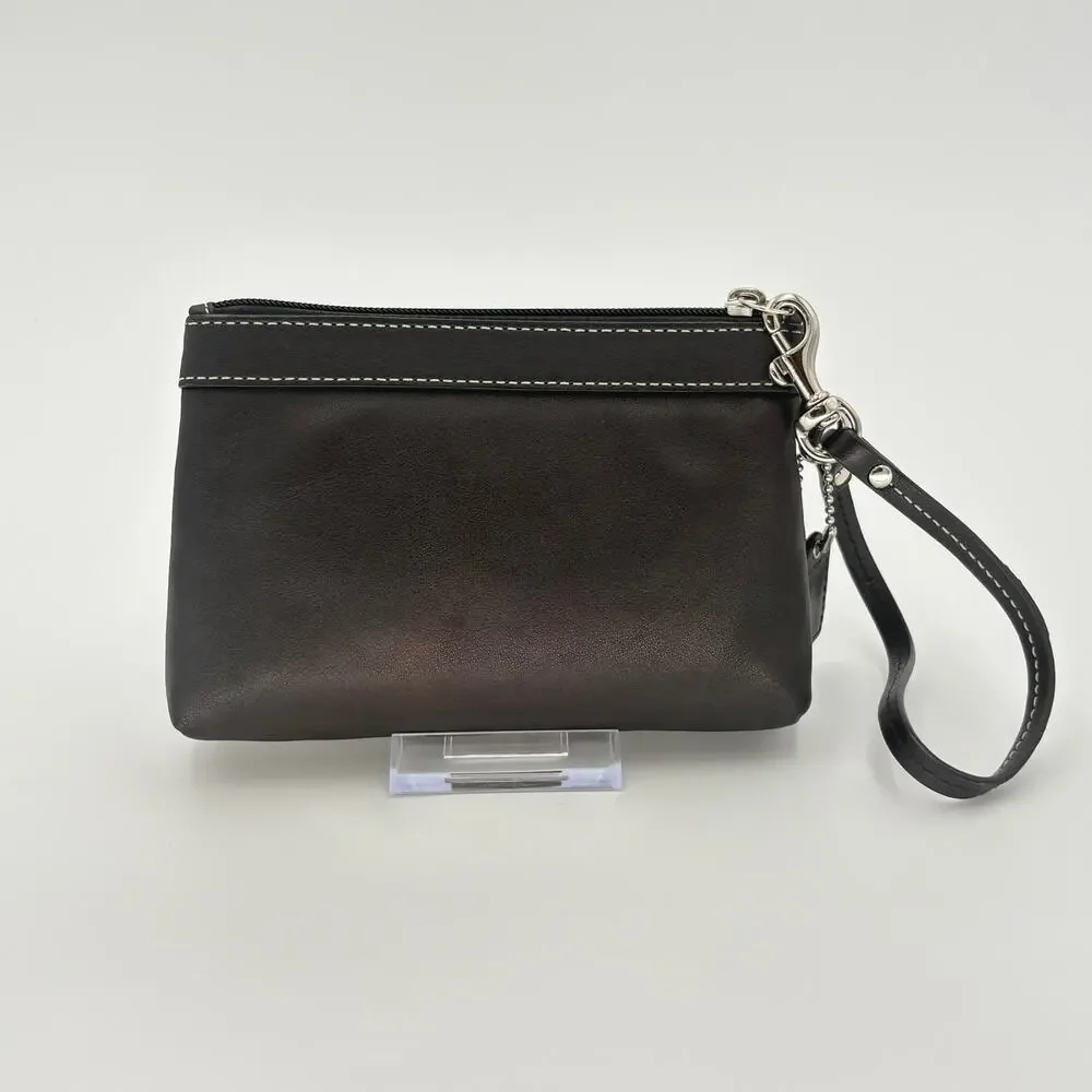 Coach Ashley Black Leather Pleated Zipper Wristlet Pouch F46302